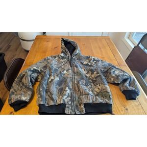 Men's Vintage Commander Sportsman Apparel Camo Hooded Jacket‎ Mens XL Canvas Zip